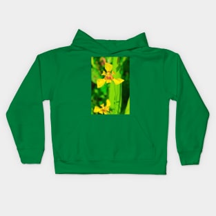 Yellow lily blossom on green background Kids Hoodie